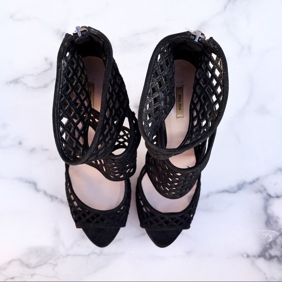 Miu Miu women’s Forma black suede caged cutout platform sandals size IT 39.5 - Picture 10 of 17